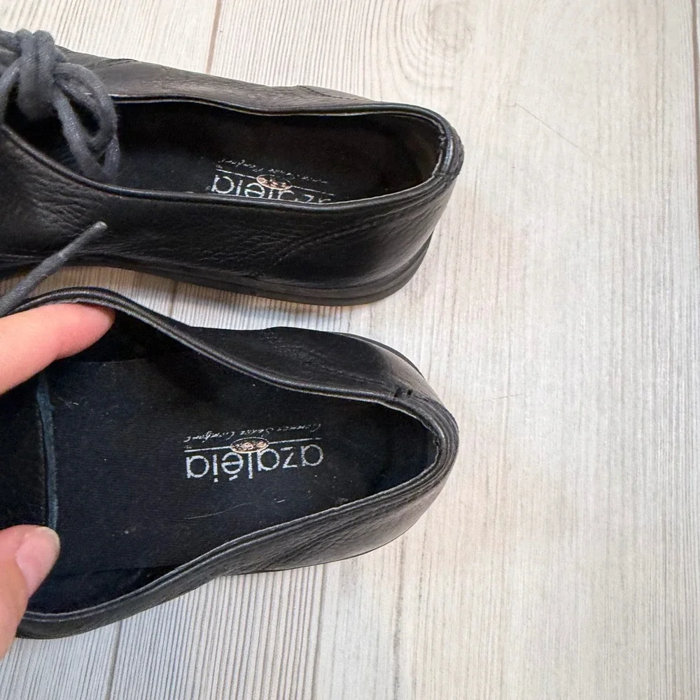 Azaleia Black Leather Lace Up Oxfords Shoes Womens 8 Brazil Comfort Flats